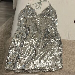 Fashion Nova Silver Sequin Mini Dress